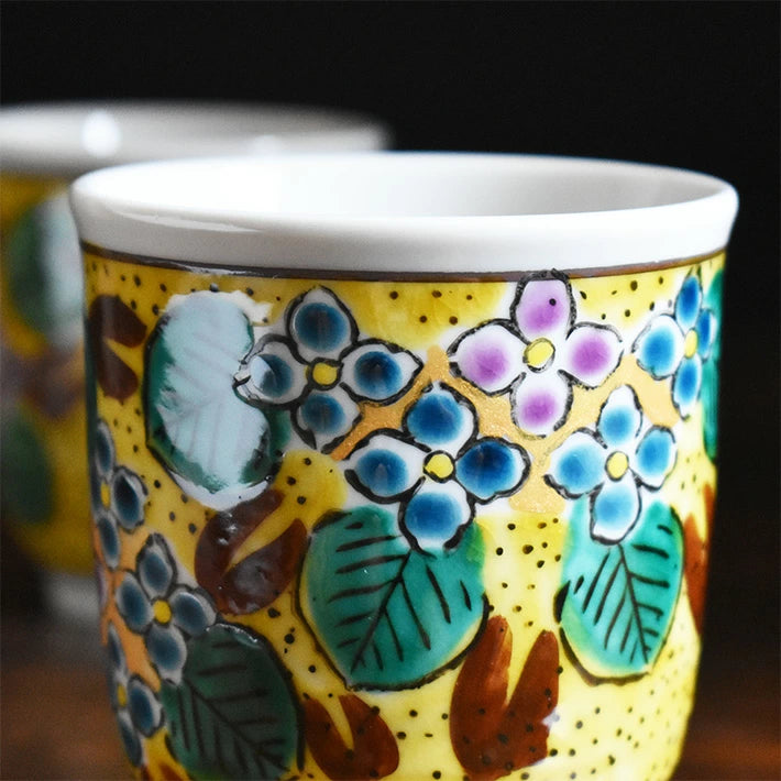 KUTANI JAPANESE YUNOMI SET TEACUP YOSHIDAYA HYDRANGEA