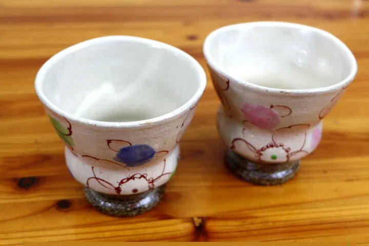 KUTANI WARE YUNOMI SET TEACUP FLOWER LAUGH/ KOKUZOU KILN