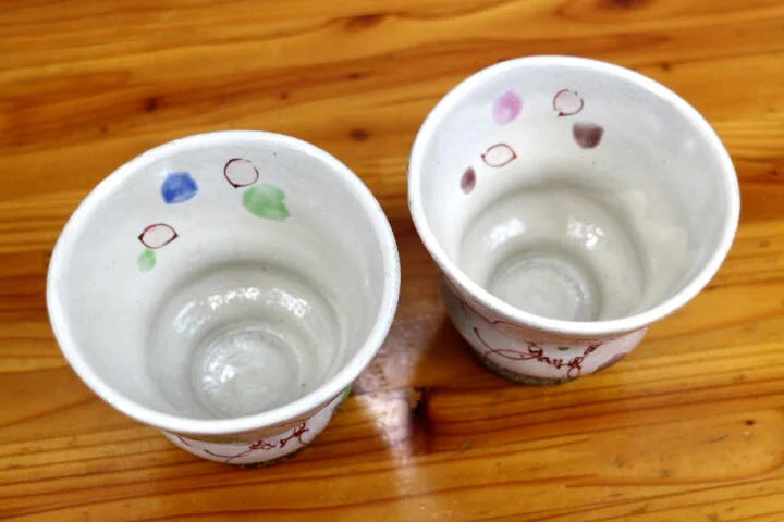 KUTANI WARE YUNOMI SET TEACUP FLOWER LAUGH/ KOKUZOU KILN