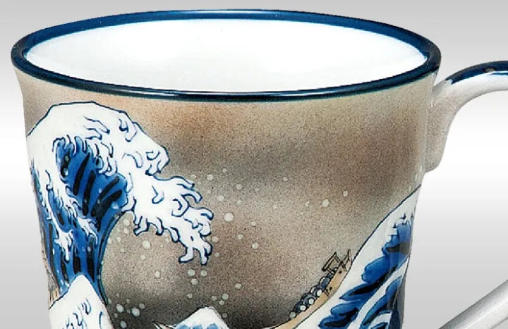 JAPANESE KUTANI PORCELAIN MUG PAIR – HOKUSAI DESIGN