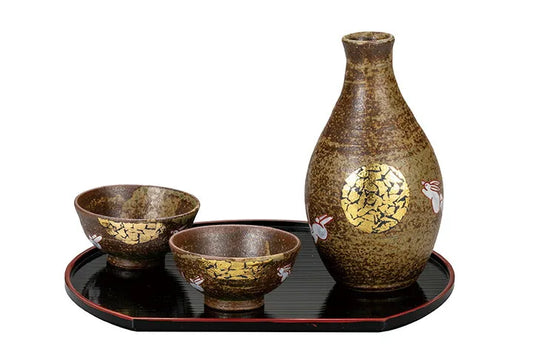 KUTANI WARE SAKE SET TSUKIMI USAGI