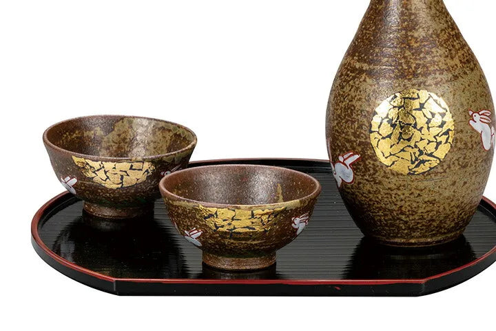 KUTANI WARE SAKE SET TSUKIMI USAGI