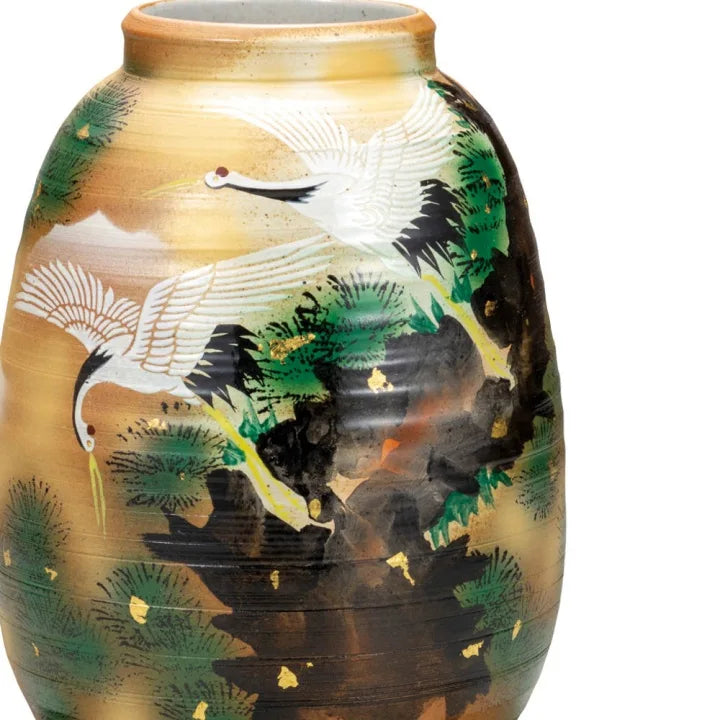 JAPANESE FLOWER VASE KUTANI CRANE AMONG PINES