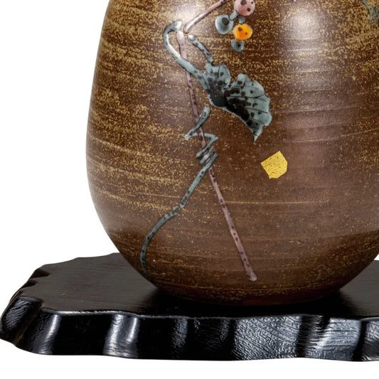 KUTANI WARE VASE WITH STAND – HAND-PAINTED JAPANESE PORCELAIN ‘WILD GRAPE’ DESIGN BY YOSHINORI FUKUDA