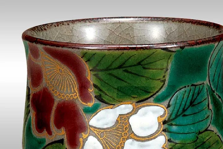 KUTANI WARE YUNOMI GREEN CAMELLIA