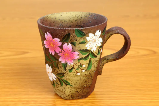 KUTANI WARE ROUGH-HEWN MUG CUP - HANA KASUMI SAKURA/ BIZAN KLIN