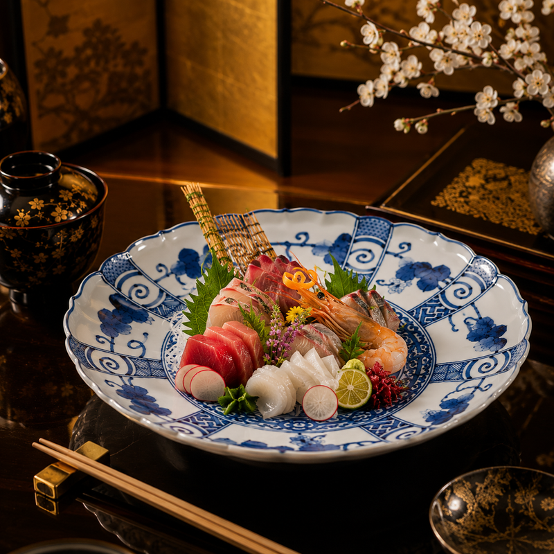 (IMPERIAL HOUSEHOLD PURVEYOR)KUTANI WARE LARGE PLATE “SEIKA HOJU KARAKUSA KACHO” / CHOZA YAMAMOTO
