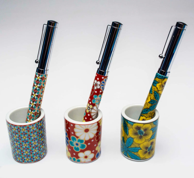 KUTANI WARE BALLPOINT PEN DIAMOND PATTERN (HISHIMON DESIGN) BP-15 SEIKOU KLIN, JAPANESE CERAMIC PEN