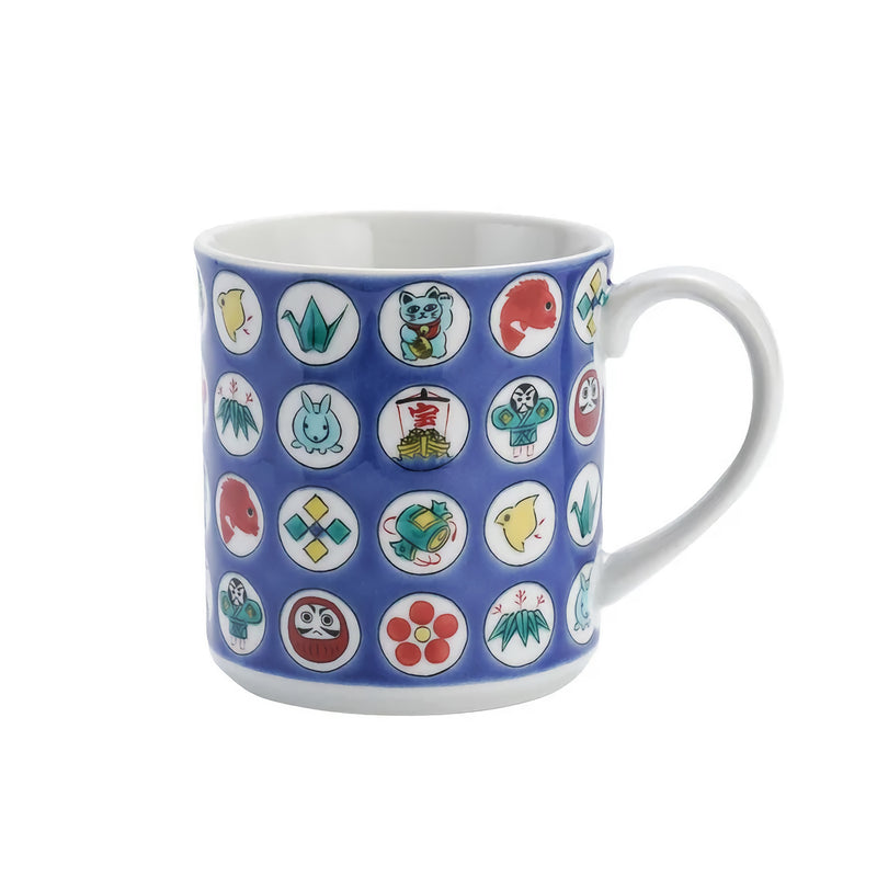 KUTANI JAPANESE MUG CUP CIRCULAR TREASURE PATTERN /SEIKOU KLIN