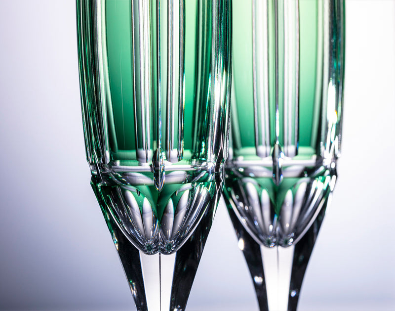 A PAIR OF CHAMPAGNE FLUTES, EDO KIRIKO “BAMBOO STEM SERIES”