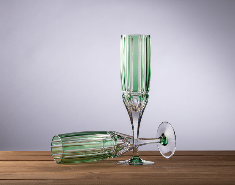 A PAIR OF CHAMPAGNE FLUTES, EDO KIRIKO “BAMBOO STEM SERIES”