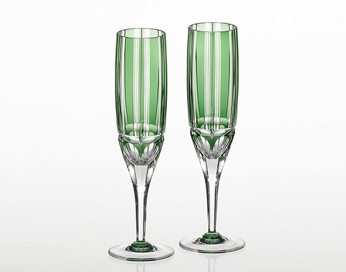A PAIR OF CHAMPAGNE FLUTES, EDO KIRIKO “BAMBOO STEM SERIES”