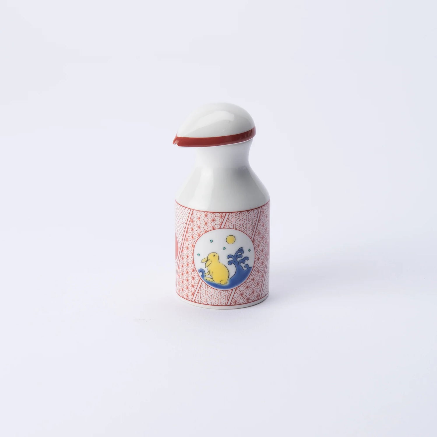KUTANI WARE PATTERNED SOY SAUCE DISPENSER RABBIT DESIGN SEIKOU KILN, JAPANESE CERAMIC SAUCE CONTAINER