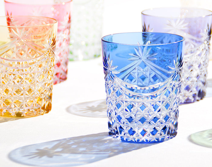 WHISKEY GLASS, EDO KIRIKO “DRAPE & TETRAGONAL BASKET WEAVE”