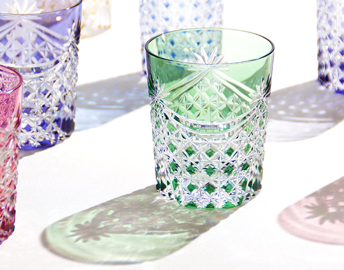 WHISKEY GLASS, EDO KIRIKO “DRAPE & TETRAGONAL BASKET WEAVE”