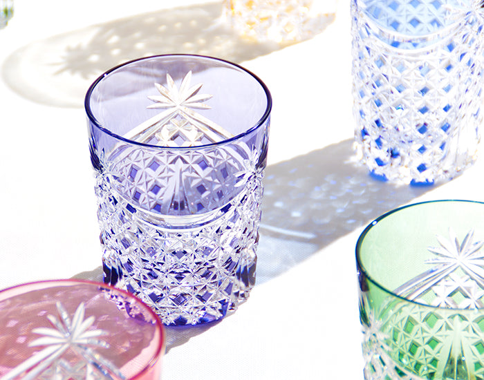 EDO KIRIKO ROCKS GLASS SQUARE BASKET WEAVE PATTERN WITH MAKUHIDA