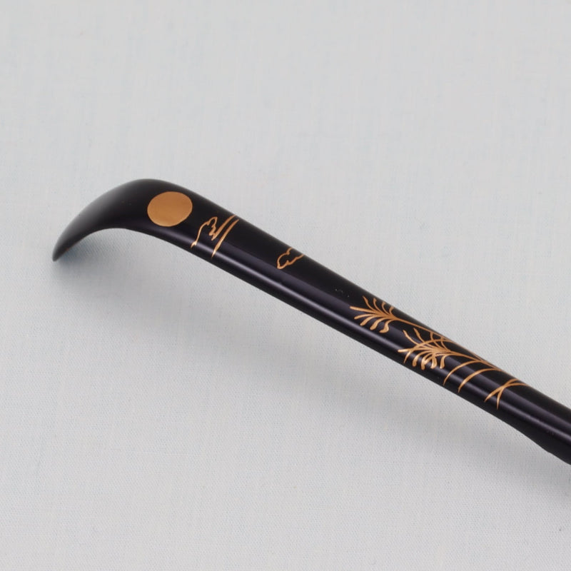 WAJIMA LACQUERWARE CHASHAKU SUSUKI NI TSUKI MAKIE DESIGN, TRADITIONAL JAPANESE TEA CEREMONY SPOON