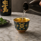 KUTANI WARE GUINOMI – BLUE DOTS WITH GOLD IRON ARABESQUE AND INNER GOLD DECORATION BY KINGYOKU NAKATA