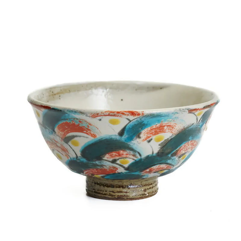 KUTANI JAPANESE SINGLE RICE BOWL - TRADITIONAL INDIGO BLUE SEIGAIHA PATTERN/ KOKUZOU KLIN