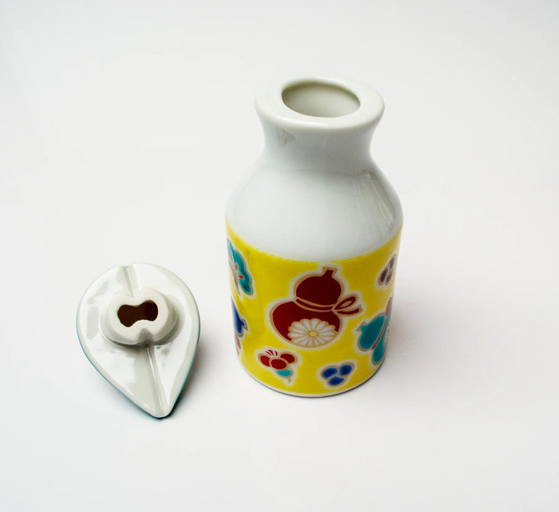 KUTANI WARE PATTERNED SOY SAUCE DISPENSER MUBYŌ DESIGN SEIKOU KILN, JAPANESE CERAMIC SAUCE CONTAINER