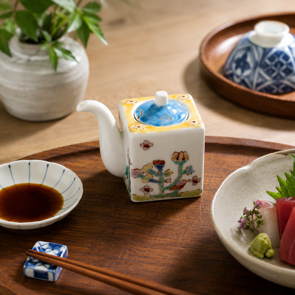 KUTANI WARE SOY SAUCE DISPENSER FLOWERING HILL /GINSYUU KILN