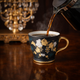 KUTANI WARE HANDLE CUP – SHIROGANE MORI GRAPE DESIGN WITH AOCHIBU BLUE DOTS BY KINGYOKU NAKADA