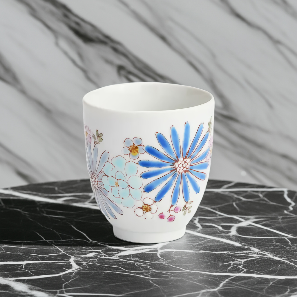 KUTANI WARE YUNOMI FLOWER BLUE/ IROEKUTANI YUU