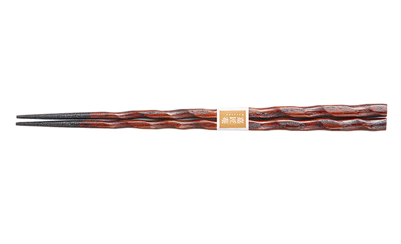 YAMANAKA LACQUERWARE - KEYAKI SPIRAL CHOPSTICKS – BROWN FINISH (NON-SLIP) 23CM