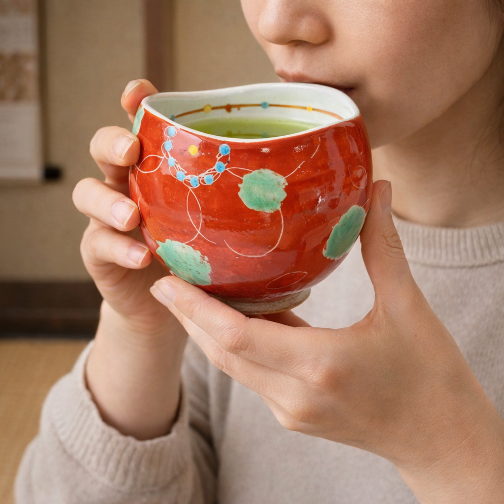 KUTANI WARE IPPUKU BOWL AKAMAKI HANA URARA/KOKUZOU KILN