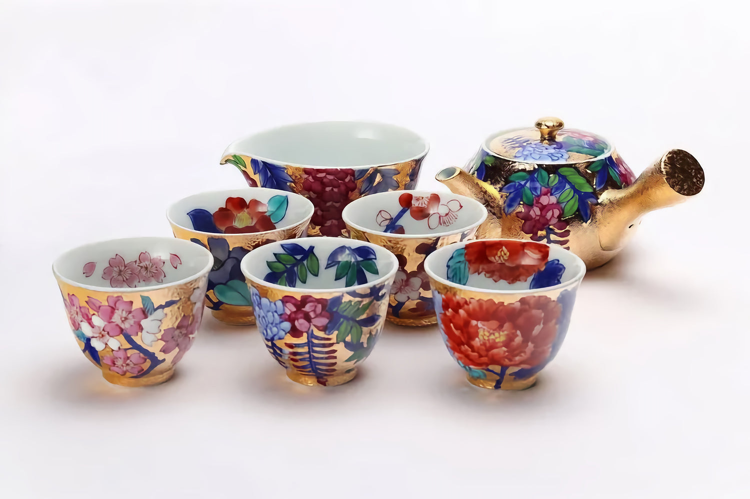 KINRYU KLIN ARITA GOLD-GILDED WISTERIA TEA SET WITH WOODEN BOX