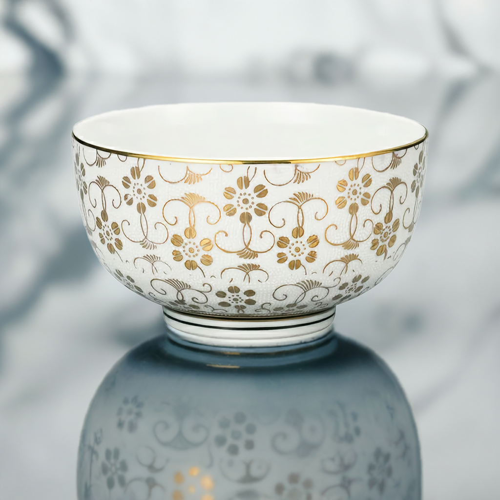 JAPAN KUTANI DONBURI BOWL SHIROCHIBU TESSEN (WHITE DOTTED CLEMATIS)