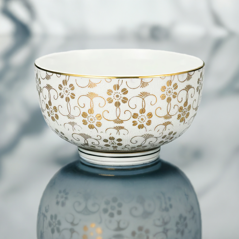 JAPAN KUTANI DONBURI BOWL SHIROCHIBU TESSEN (WHITE DOTTED CLEMATIS)