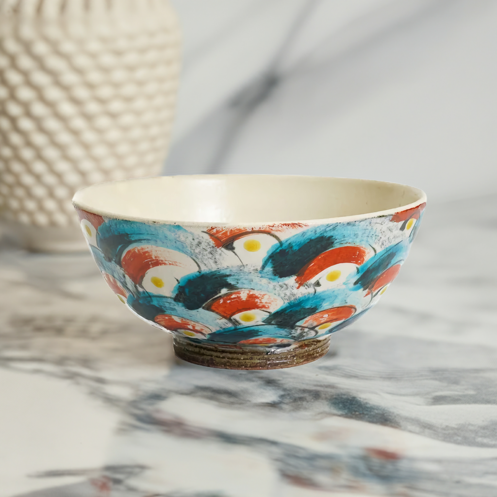 JAPAN KUTANI DONBURI BOWL KOSOME KAIHAMON (ANTIQUE BLUE OCEAN WAVE PATTERN) /KOKUZOU KLIN