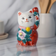KUTANI WARE LUCKY CAT (MANEKI NEKO) - IROE MUSOU TSUBAKI DESIGN, RED, KOKUZOU KILN