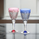 A PAIR OF WINE GLASSES, EDO KIRIKO “BAMBOO LEAVES & TETRAGONAL BASKET WEAVE”