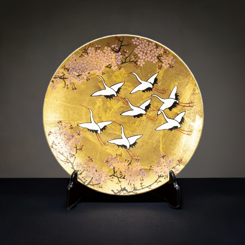 KUTANI JAPANESE DECORATIVE PLATE GOLD LEAF AYAZURU / TAKASHI KITAMURA