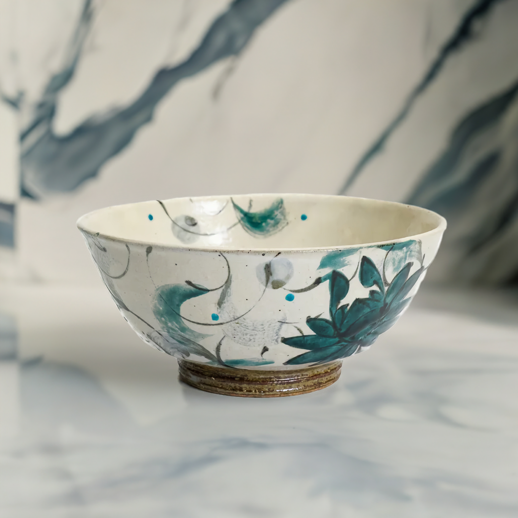 JAPAN KUTANI DONBURI BOWL KOSOME HANA KARAKUSA (ANTIQUE BLUE FLORAL ARABESQUE) /KOKUZOU KLIN