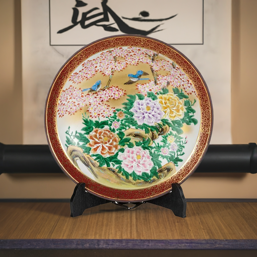 KUTANI WARE DECORATIVE PLATE PEONY AND BIRD