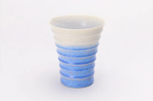 ARITA WARE TUMBLER INDIGO-DYED WATERDROP PATTERN TIERED SAKE CUP (WITH WOODEN BOX) /SHINEMON KILN