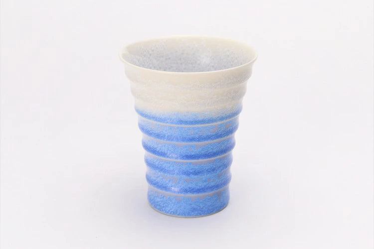 ARITA WARE TUMBLER INDIGO-DYED WATERDROP PATTERN TIERED SAKE CUP (WITH WOODEN BOX) /SHINEMON KILN