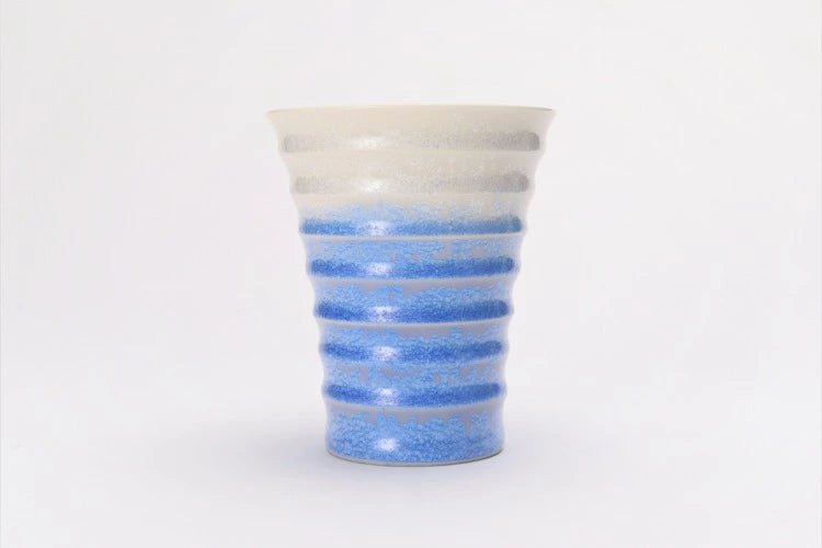 ARITA WARE TUMBLER INDIGO-DYED WATERDROP PATTERN TIERED SAKE CUP (WITH WOODEN BOX) /SHINEMON KILN