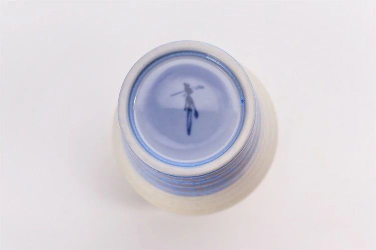 ARITA WARE TUMBLER INDIGO-DYED WATERDROP PATTERN TIERED SAKE CUP (WITH WOODEN BOX) /SHINEMON KILN