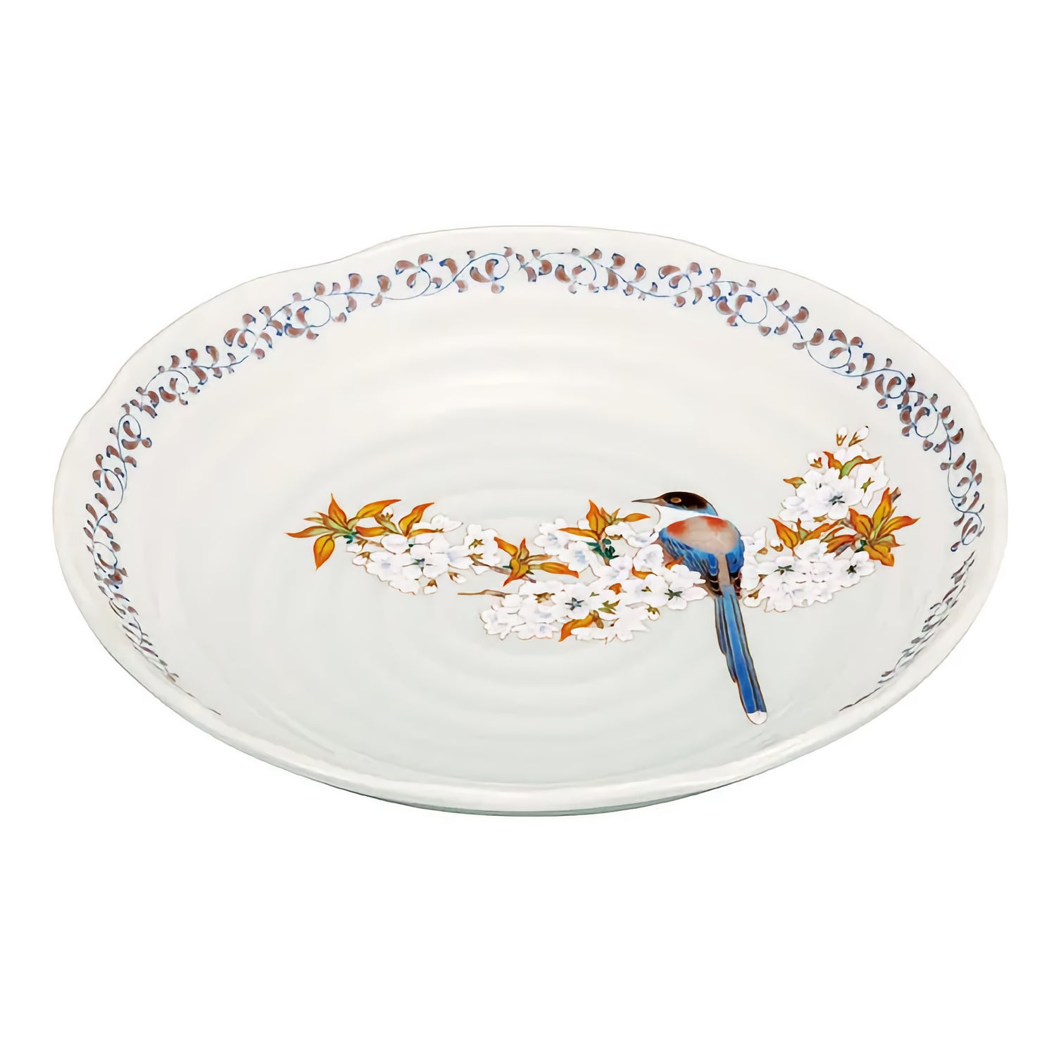 KUTANI JAPANESE SERVING PLATE – WILD CHERRY BLOSSOMS WITH BIRD