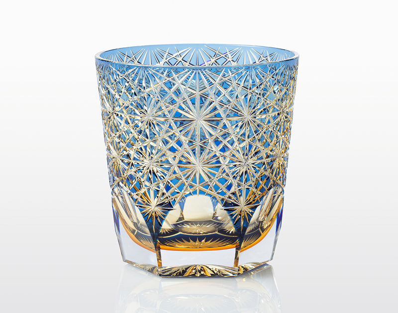 WHISKY GLASS, EDO KIRIKO KASANEIROME “OGIKU (CHRYSANTHEMUM IN ABUNDANCE)” BY JUNICHI NABETANI, MASTER OF TRADITIONAL CRAFTS