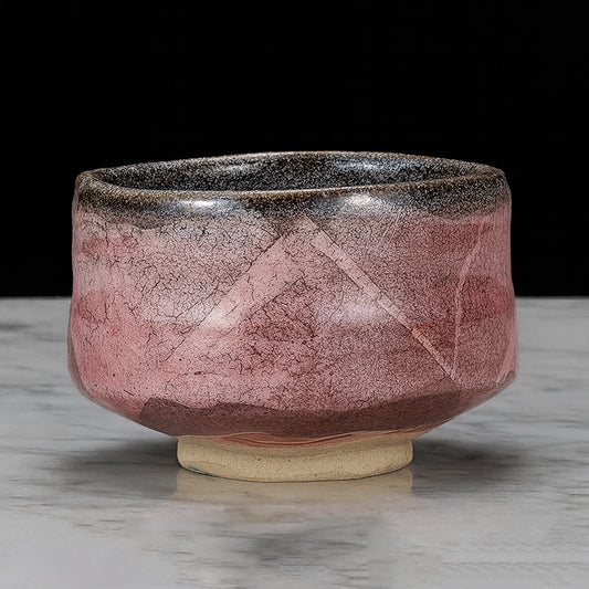 KUTANI MATCHA TEA BOWL – PEACH PINK & SILVER GLAZE, HANDCRAFTED JAPANESE CHAWAN (WOODEN BOX)