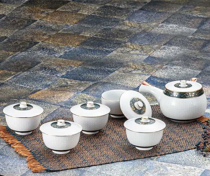 KUTANI JAPANESE TEA SET LIDDED TEA SET WHITE SHIPPŌ