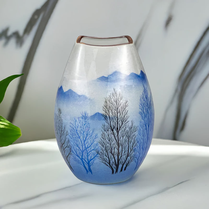 JAPANESE FLOWER VASE KUTANI  SILVER-GLAZED GROVE