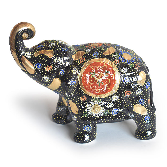 JAPANESE KUTANI WARE ELEPHANT KUROMORI|TRADITIONAL JAPANESE CRAFT FIGURINE