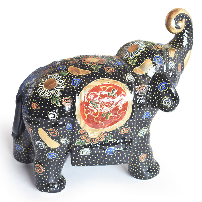 JAPANESE KUTANI WARE ELEPHANT KUROMORI|TRADITIONAL JAPANESE CRAFT FIGURINE